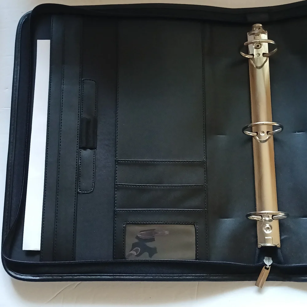 Black Zipper 3 Ring Binder Briefcase Retractable Handles